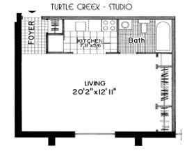 Floor plan for studio, 1 bath, 415 sqft