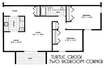 Floor plan for 2 beds, 1 bath, 924 sqft
