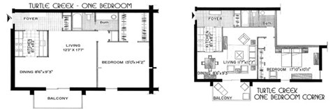 Floor plan for 1 bed, 1 bath, 762 sqft