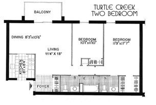Floor plan for 2 beds, 1.5 baths, 924 sqft