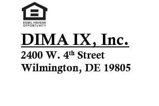 Wilmington apartment for rent - A black and white image of a company named DIMA IX, Inc. located at 2400 W. 4th Street, Wilmington, DE 19805.
