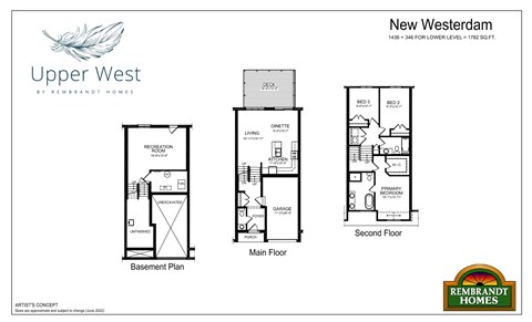 Floor plan for 3 beds, 2.5 baths, 1750 sqft