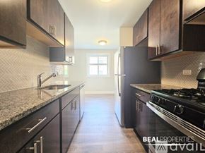 Chicago condo for rent - A spacious room with wooden flooring and a skylight.
