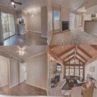 Austin apartment for rent - A split image of a house interior with a living room and a bedroom.