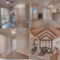 Austin apartment for rent - A split image of a living room with a ceiling fan and a cozy corner with a couch.
