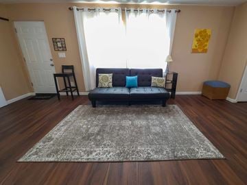 Walsenburg house for rent - A living room with a couch and a rug.