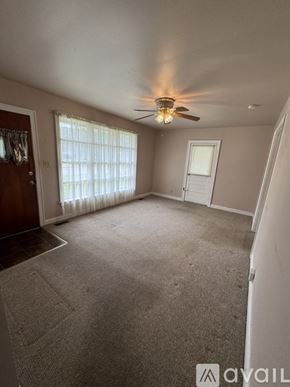 Petersburg house for rent - A room with a ceiling fan and carpeted floor.