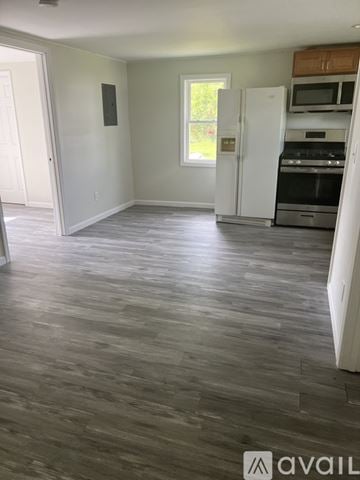 Black River apartment for rent - A kitchen with a white fridge and stove top oven.