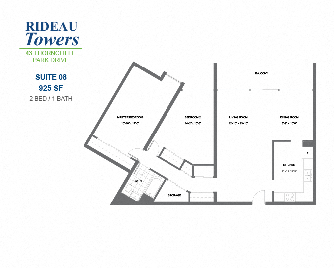 Floor plan for 2 beds, 1 bath, 925 sqft