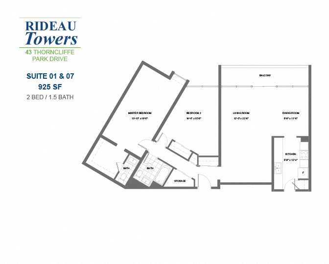 Floor plan for 2 beds, 1.5 baths, 1220 sqft