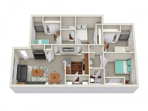 Floor plan for 4 beds, 2 baths, 279 sqft
