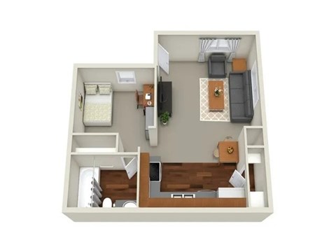 Floor plan for 1 bed, 0.5 baths, 478 sqft