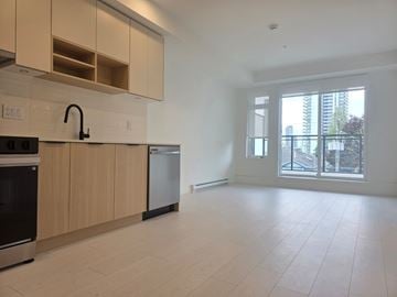 Surrey apartment for rent - A kitchen with a black oven and a black faucet.