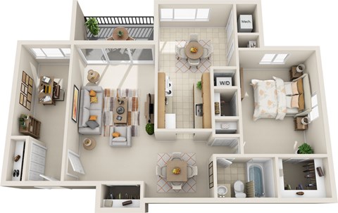 Floor plan for 1 bed, 1 bath, 816 sqft