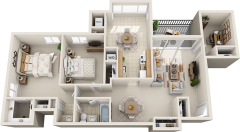 Floor plan for 2 beds, 1 bath, 1121 sqft