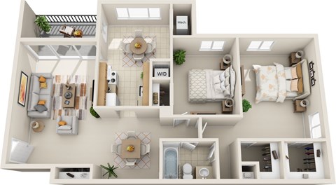 Floor plan for 2 beds, 1 bath, 1013 sqft