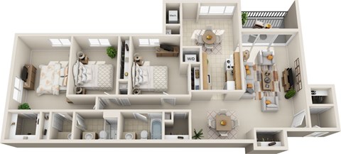 Floor plan for 3 beds, 2 baths, 1316 sqft