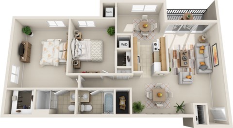 Floor plan for 1 bed, 1 bath, 960 sqft