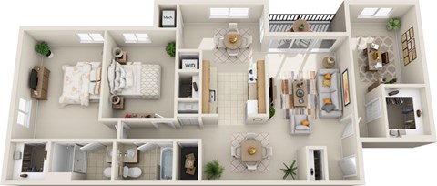 Floor plan for 2 beds, 2 baths, 1171 sqft