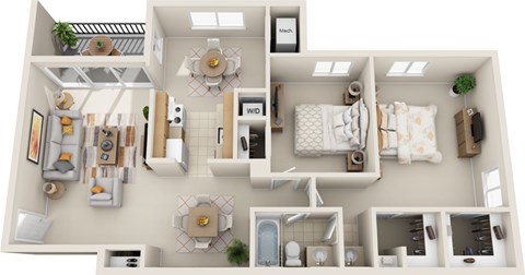 Floor plan for 2 beds, 1 bath, 996 sqft