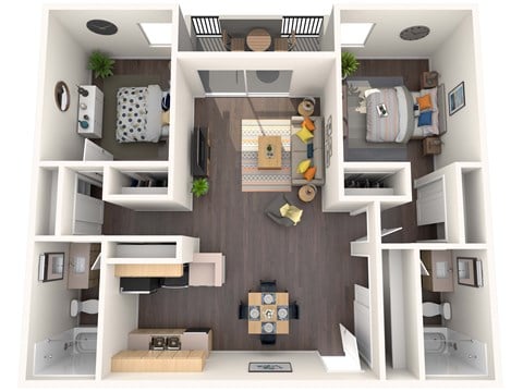Floor plan for 2 beds, 2 baths, 960 sqft