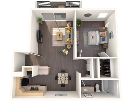 Floor plan for 1 bed, 1 bath, 700 sqft
