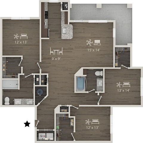 Floor plan for 3 beds, 2 baths, 1548 sqft