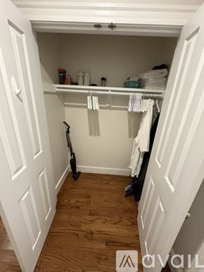 Boston apartment for rent - A white closet with a black vacuum cleaner on the floor.