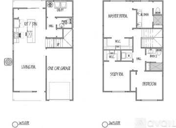Edinburg apartment for rent - A floor plan of a two-bedroom apartment with a living room, kitchen, study room, and two bathrooms.