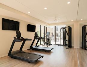 Excelsior apartment for rent - A gym with treadmills, a stationary bike, and a television.