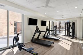 Excelsior apartment for rent - A gym with treadmills, exercise bikes, and a television.