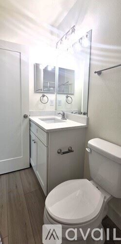 St Petersburg townhouse for rent - A bathroom with a toilet, sink, and mirror.