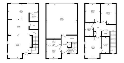 Floor plan for 3 beds, 2.5 baths, 1585 sqft
