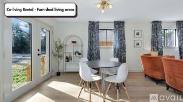 Huntsville apartment for rent - A co-living rental furnished living area with a dining table and chairs.