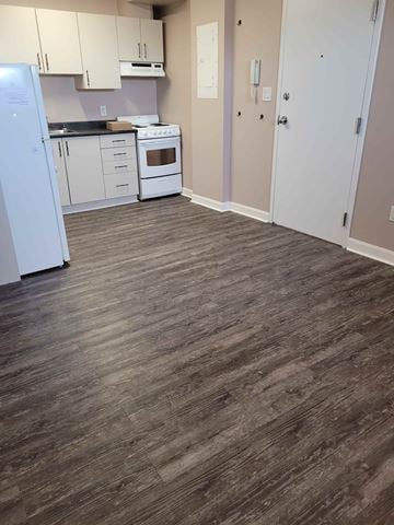 Smiths Falls apartment for rent - A kitchen with a white fridge and white oven.