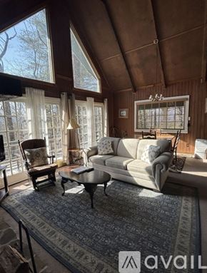 Dillard house for rent - A living room with a couch, chair, and a rug.