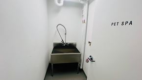 Calgary house for rent - A Pet Spa sign is on the wall above a sink.