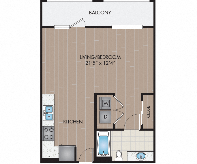 Floor plan for studio, 1 bath, 567 sqft