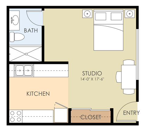 Floor plan for studio, 1 bath, 341 sqft