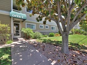 Mountain View apartment for rent - a sidewalk in front of an office building with a tree