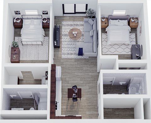 Floor plan for 2 beds, 2 baths, 820 sqft