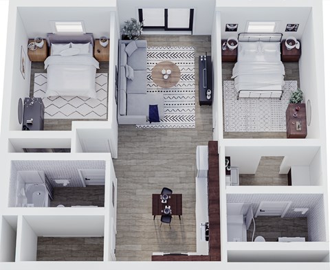 Floor plan for 2 beds, 2 baths, 820 sqft