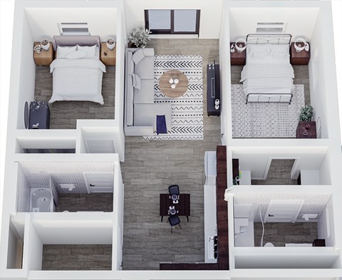 Floor plan for 2 beds, 2 baths, 820 sqft