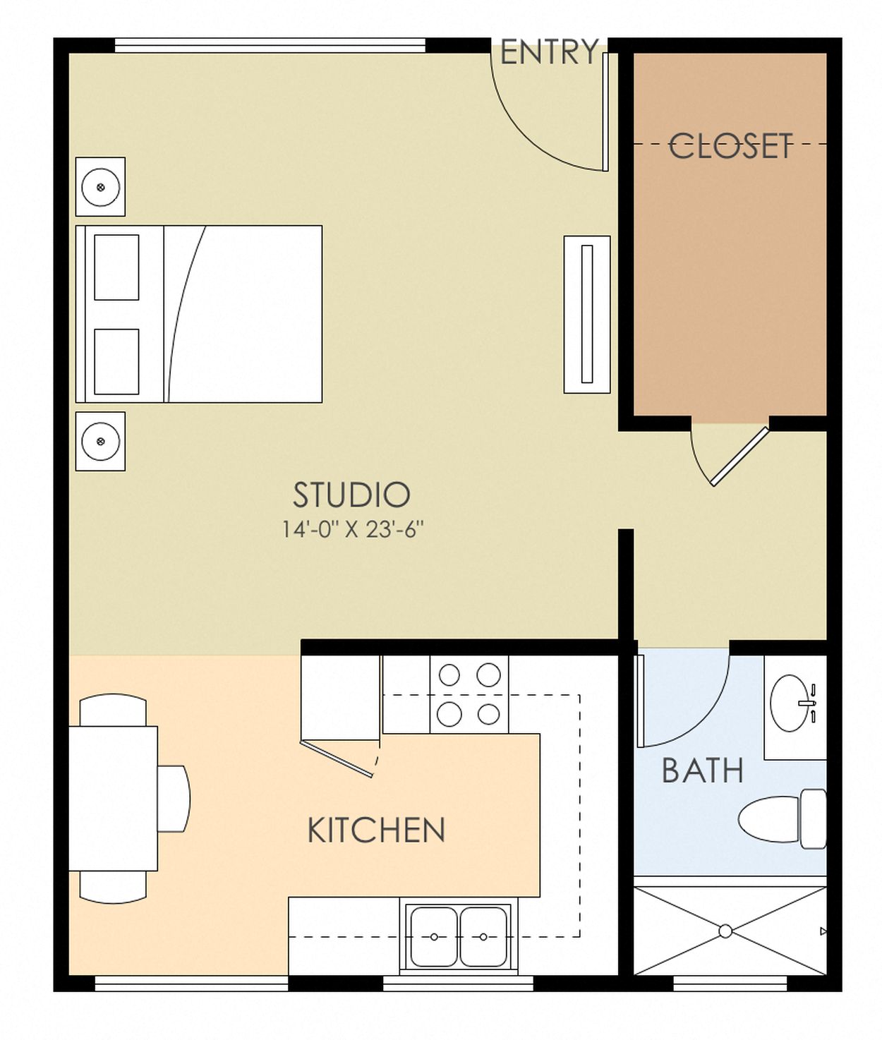 Floor plan for studio, 1 bath, 453 sqft
