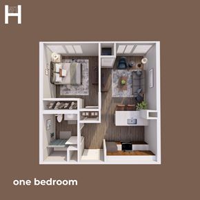 Cleveland apartment for rent - A diagram of a one bedroom apartment with a bedroom and living room.