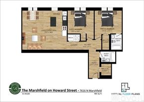 Chicago apartment for rent - A floor plan of a one bedroom apartment at The Marshfield on Howard Street.