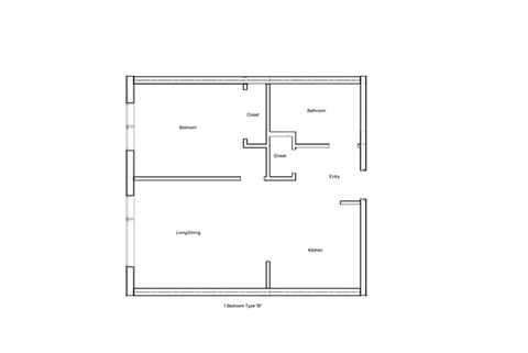 Floor plan for 1 bed, 1 bath, 470 sqft