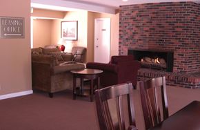 Bellevue apartment for rent - A living room with a fireplace and a couch.