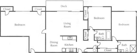 Floor plan for 3 beds, 2 baths, 1600 sqft