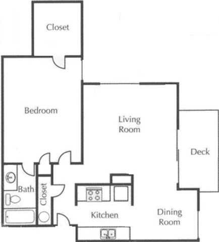 Floor plan for 1 bed, 1 bath, 780 sqft